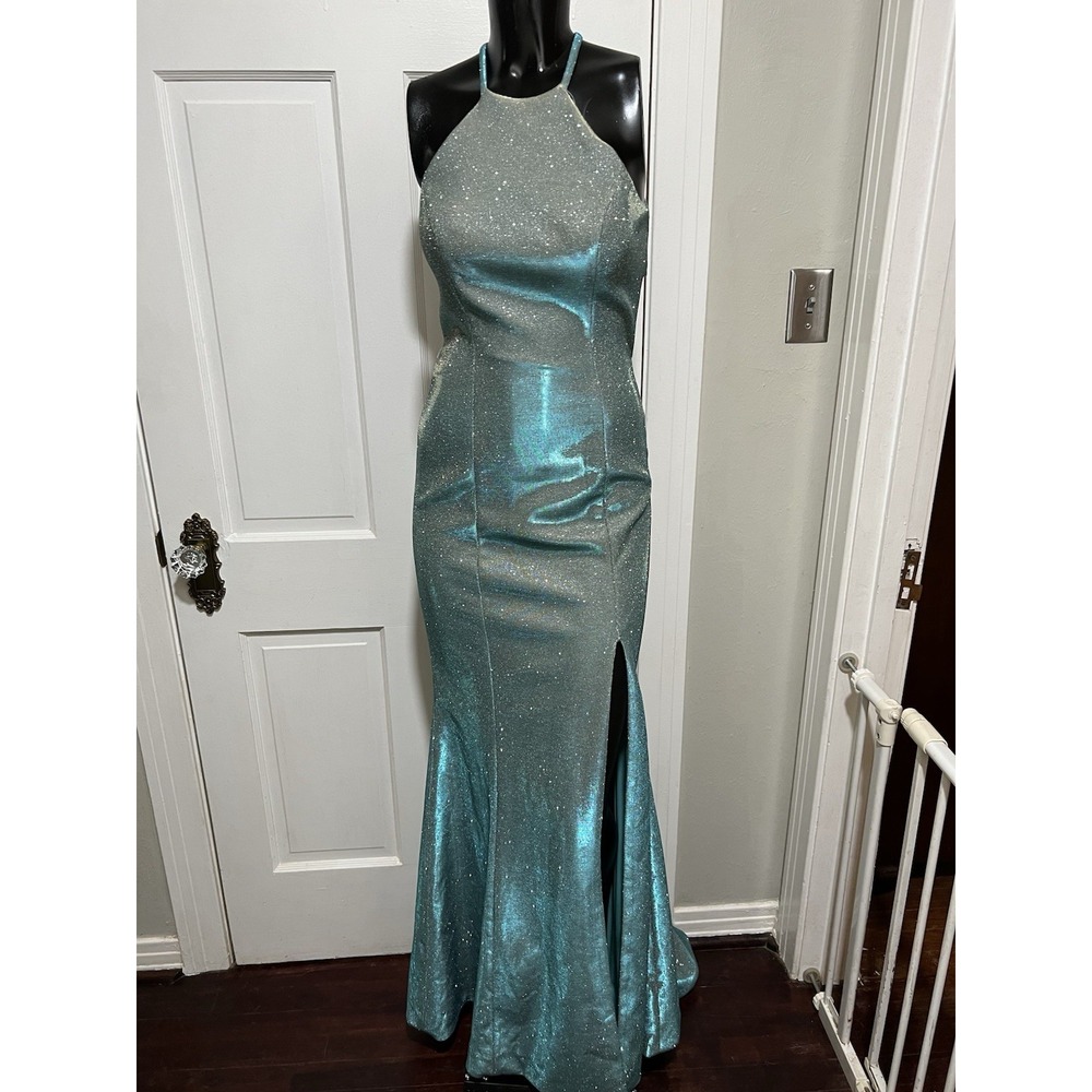 Teal Glitter Prom Formal Homecoming Pageant Dress Sherri Hill Size 2